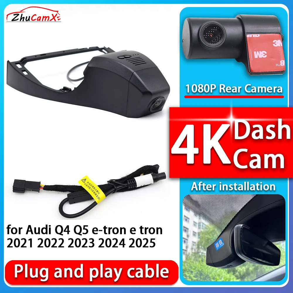 ZhuCamX 4K 2160P Plug and Play DVR Dash Cam Video Night Vision for Audi Q4 Q5 e-tron e tron 2021 2022 2023 2024 2025