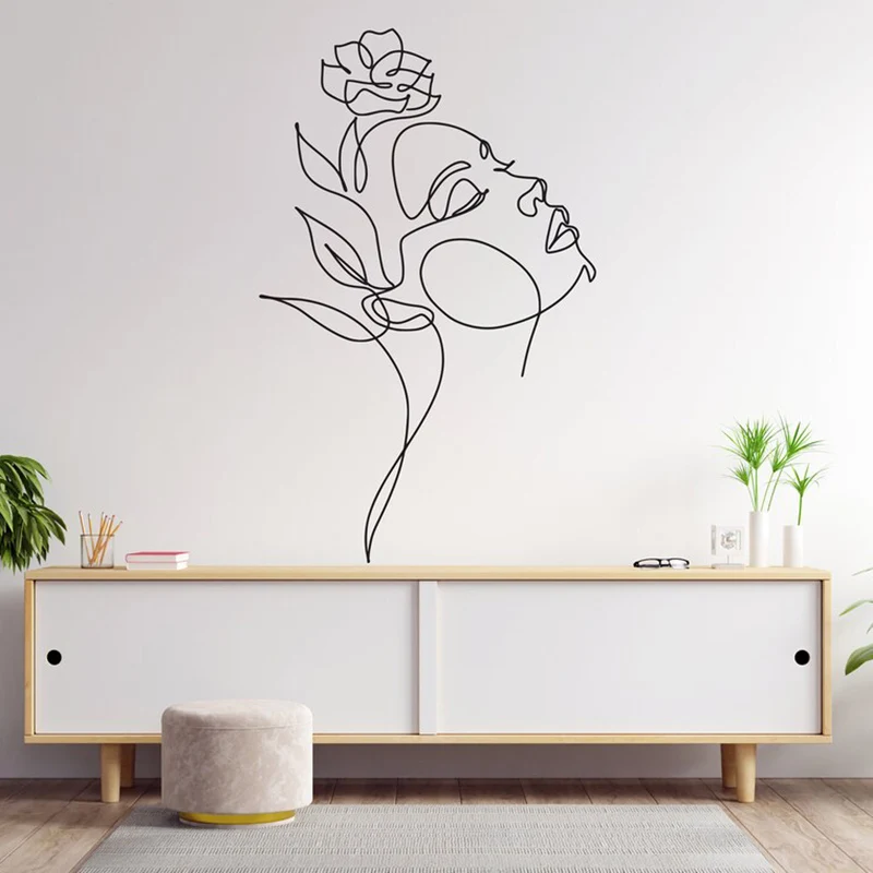 Girl Line Art wall Decal Mid Century Line Art Feminist Woman Modern Abstract Vinyl Wall Sticker for Home Bedroom Wall Decor A589