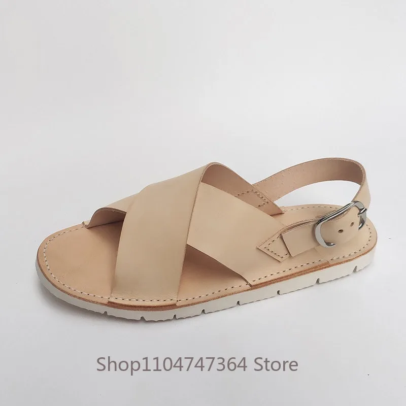 Handmade Genuine Leather Beach Shoe Men's Sandals Casual Cowhide Breathable Roman Sport Soft Sole Comfortable Open Toe Brown