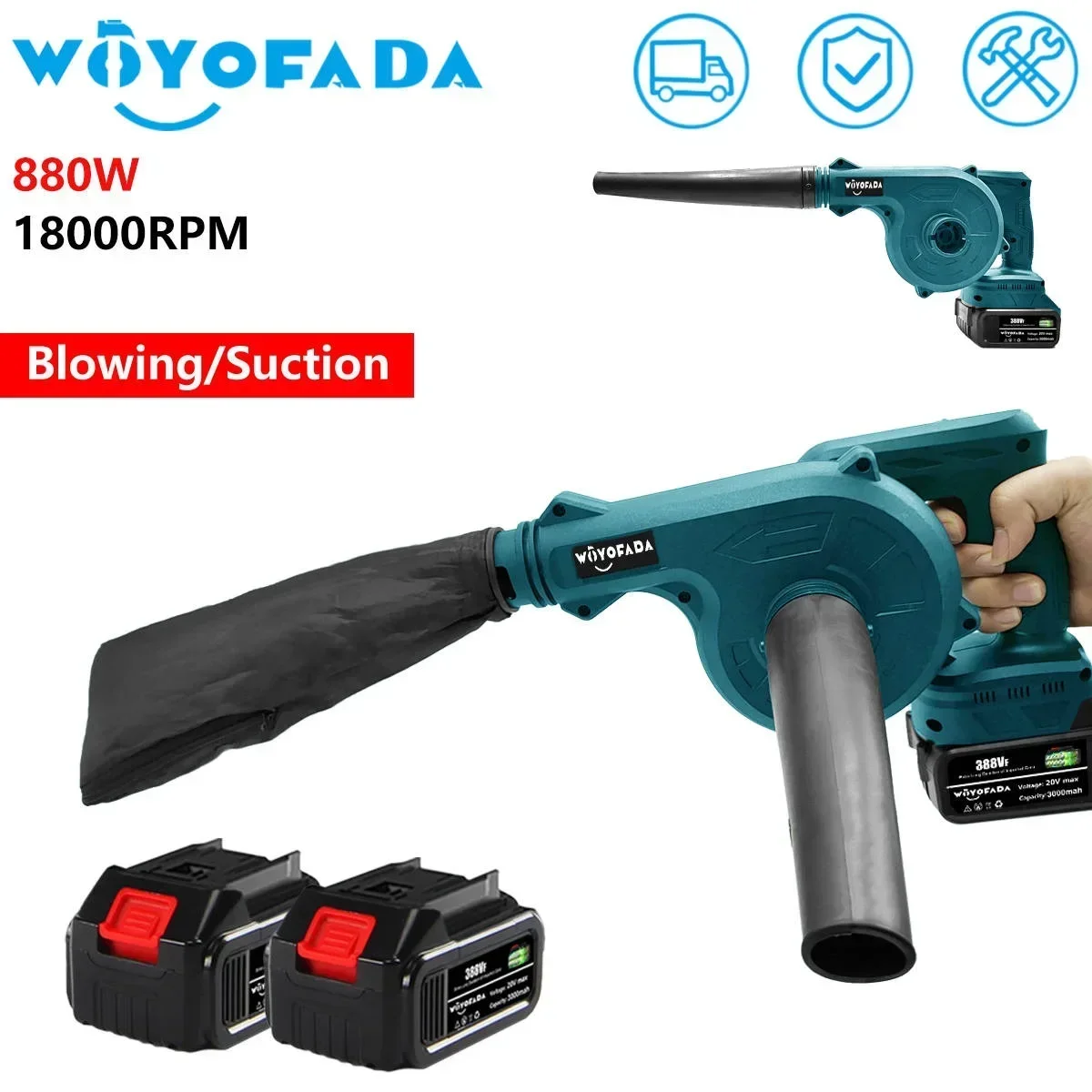 2 In 1 Cordless Electric Air Blower Vacuum Cleannig Blower Blowing & Suction Leaf Dust Collector For Makita 18V Battery