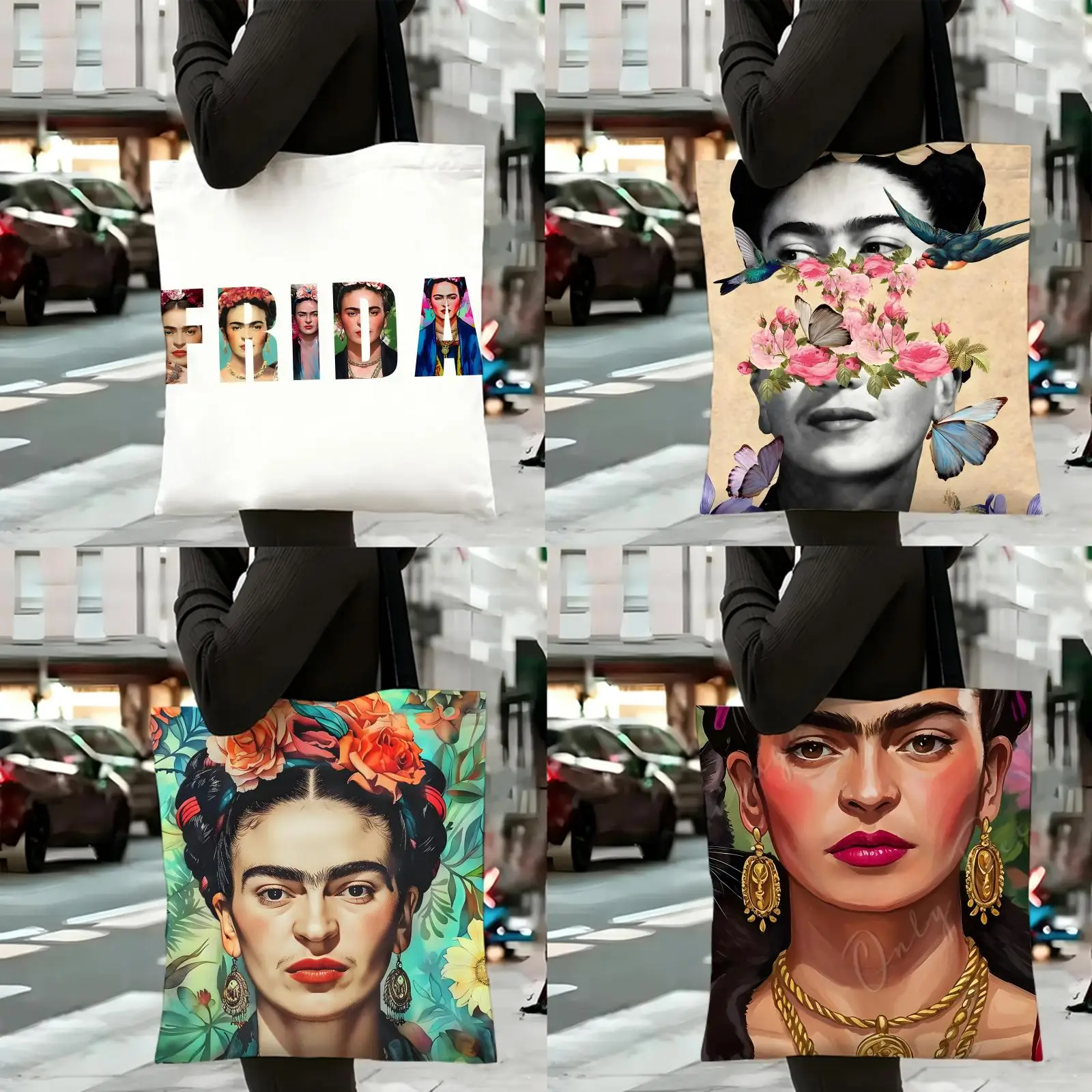 Bolsas de Almacenamiento de Lujo con Diseño de Frida Kahlo, Bolsa de Lona, Bolsa de Hombro Reutilizable, Ecológica, Ideal para Yoga, Oficina y Viajes