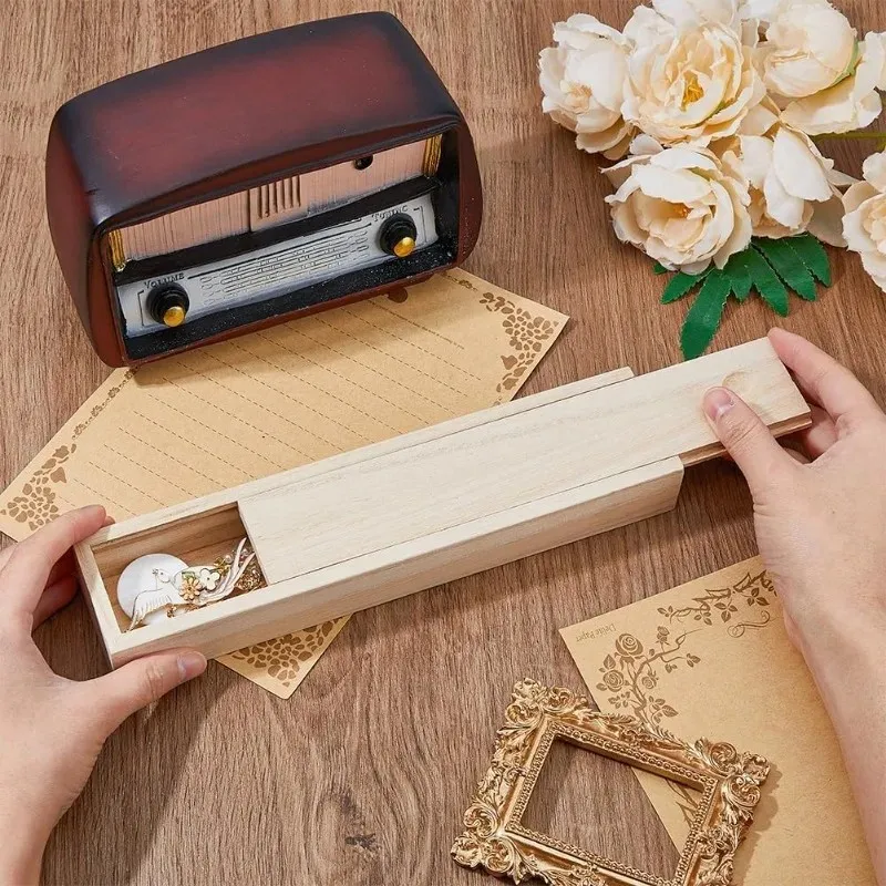 new arrival 6/12pcs small wood box with sliding lid rectangle wooden storage chest pen/pencil case diy jewelry box gift