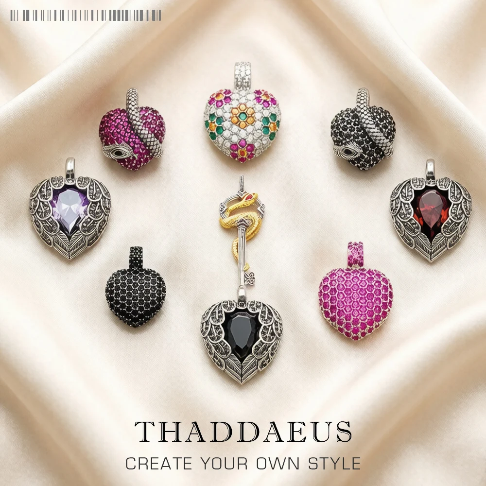 Anhänger Schlüssel mit Schlange geflügeltem Herz Sommer edlen Schmuck Europa Zubehör 925 Sterling Silber Vintage Glück Geschenk für Frau