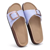 Bebealy Women's Cork Footbed Slippers Summer Leather Beach Flip Flops with Adjustable Buckle Lady Clogs Sandal With Arch Support - Image 2