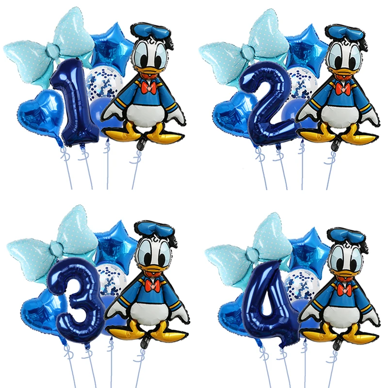 7Pcs Disney Cartoon Donald Duck Foil Balloon 32 Blue Number Balls Birthday Party Decors Baby Shower Kids Birthday Party Supplies