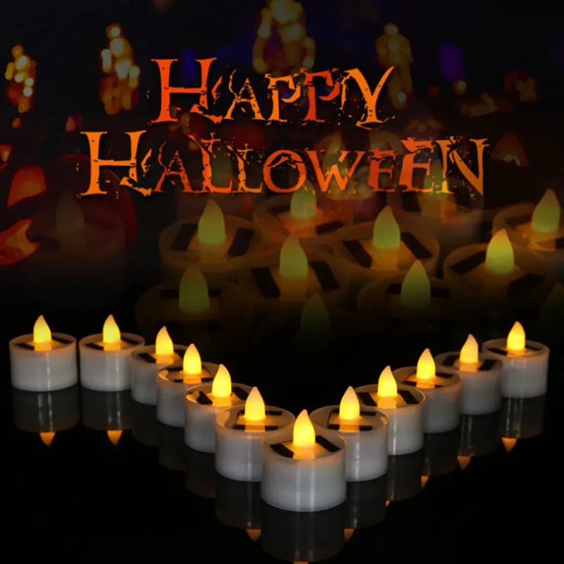 شمعة الشمسية مصباح الشاي محاكاة دخاني LED مصباح شمعة إلكتروني في الهواء الطلق عيد الميلاد هالوين الشاي الشمع