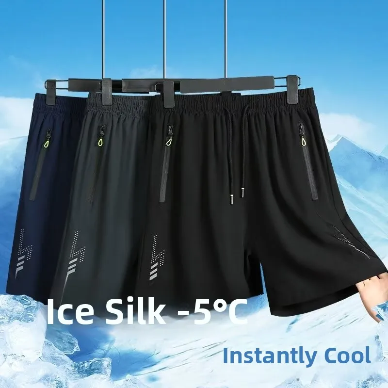 

plus Size Ice Silk Sports orts Men's Summer Casual Loose Breathable Qui Dry Five-Quarter Length Straight Leg Pants