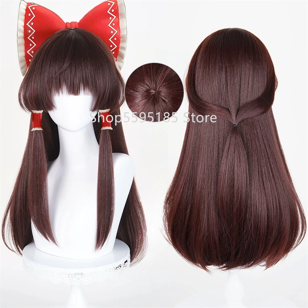 

Hakurei Reimu Cosplay Wig 60cm Long Brown Women Wig Heat Resistant Synthetic Halloween Party Wigs