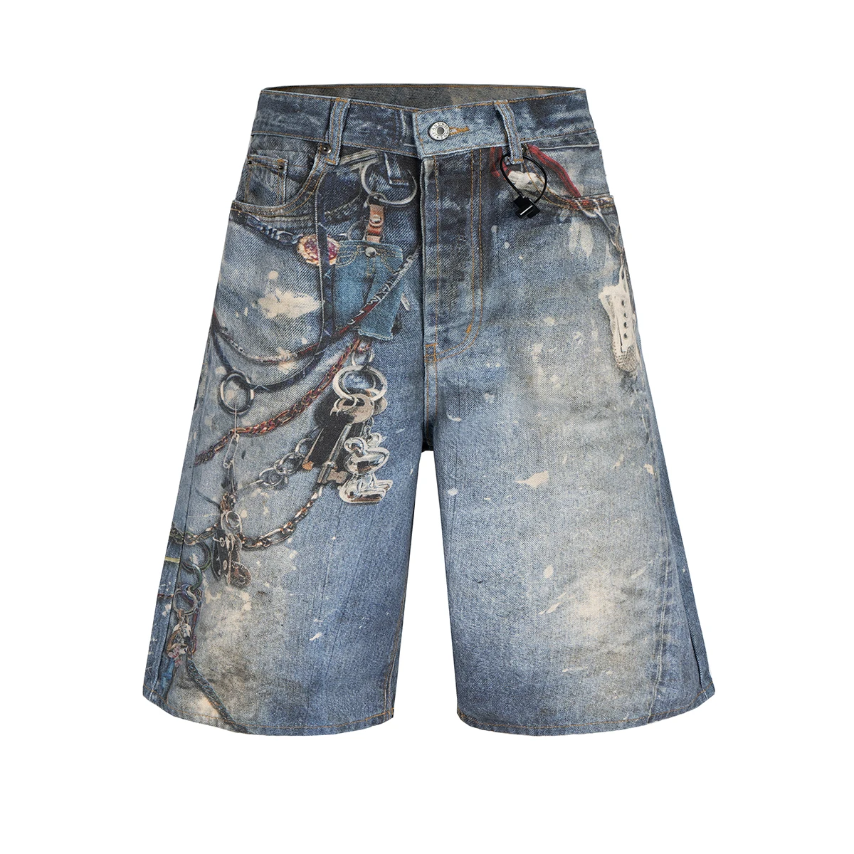 3D Print Patchwork Baggy Jeans Shorts for Men Streetwear New Summer Wide Leg Patchwork Casual Loose Knee Length Pants Oversized