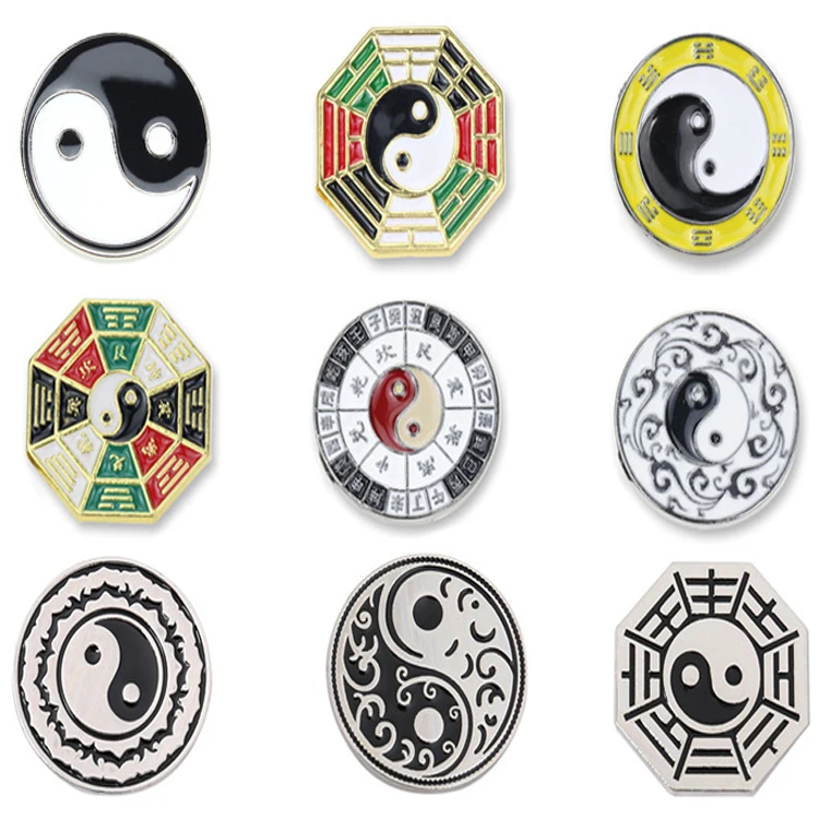 Swastika Electroplated Metal Badges Religious Tai Chi Bagua Clothing Accessories Brooches Pines Bag Decoration Badges