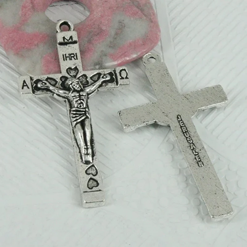 

10pcs 51*28mm Tibetan Silver Tone Hearts Pattern Crucifix Cross Pendant Charm EF0393