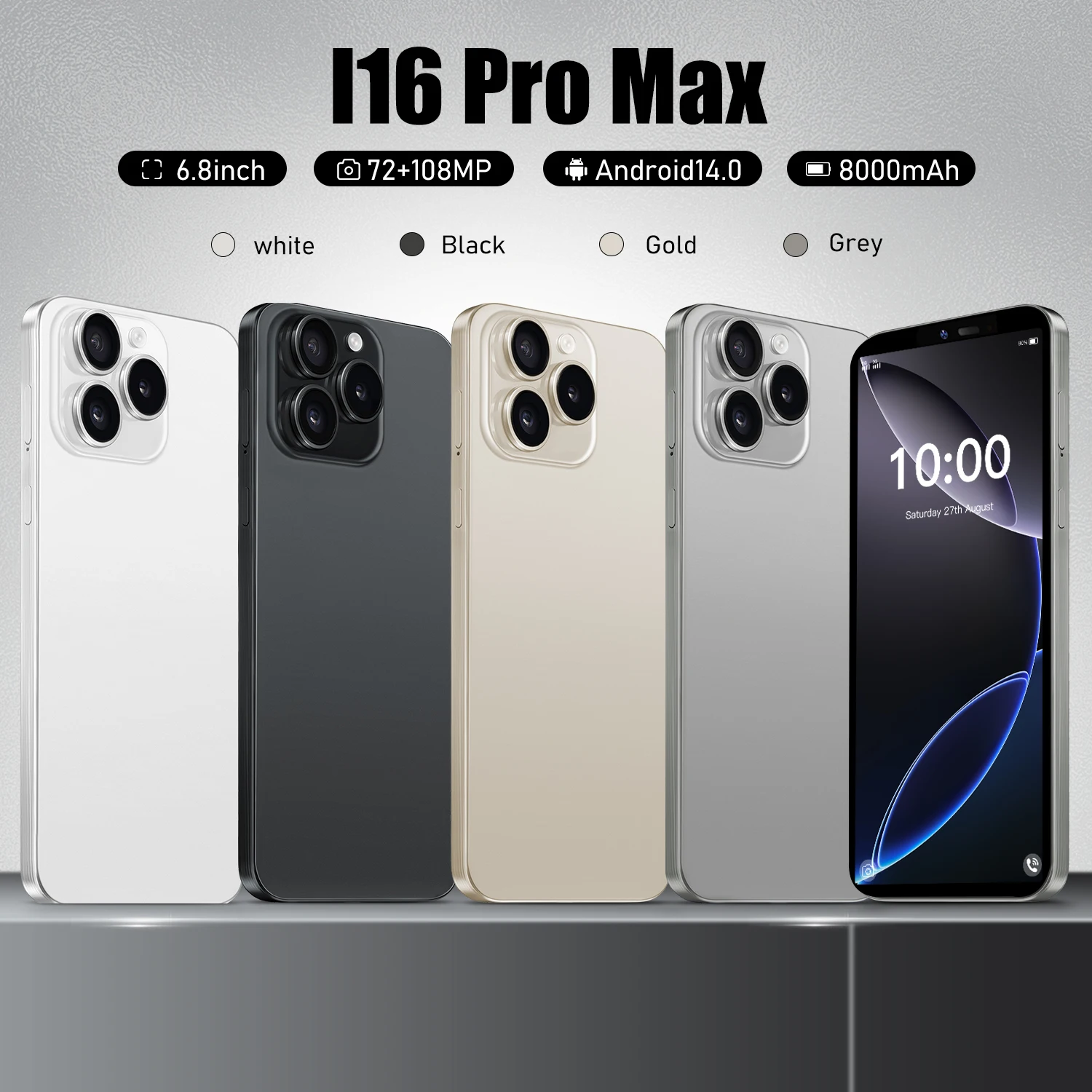 

Global version of I16 Pro max,brand new 5G intelligent 22GB+2TB Android system 14.0 6.8inch 8000mAh battery dual card dual stan