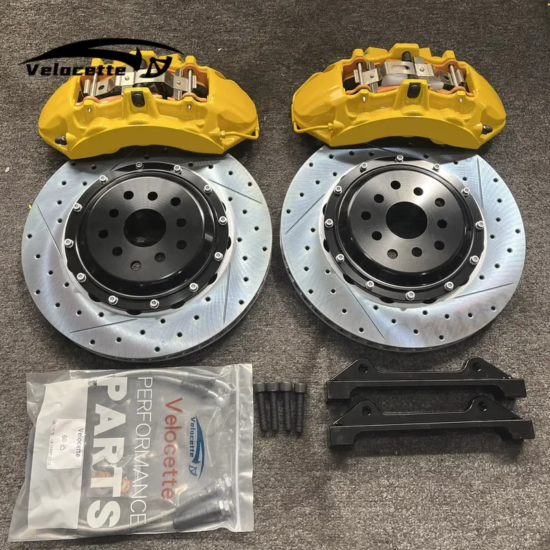 Custom Yellow 6-Piston Brake Calipers with Custom 355mm Brake Rotors for Subaru WRX STI Isuzu D-Max Mercedes-Benz W207