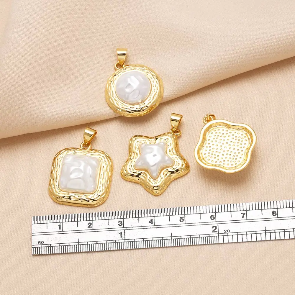 OCESRIO Bead Star Pendant for Necklace Copper Gold Plated Round Rectangle Flower Handmade Jewelry Making Component pdtb191