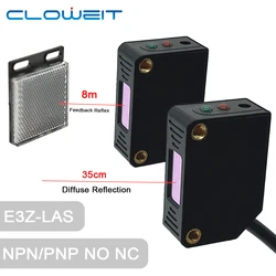 Cloweit Square Laser Sensor 35cm 8m Adjustable NPN PNP Diffuse/Specular Reflection Optical Infrared Photo Proximity Switches E3Z