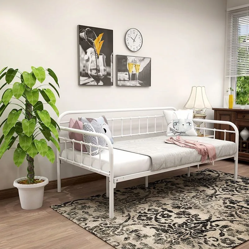 Simple splicing bed Wrought iron sofa bed with guardrail Sitting and lying iron frame bed