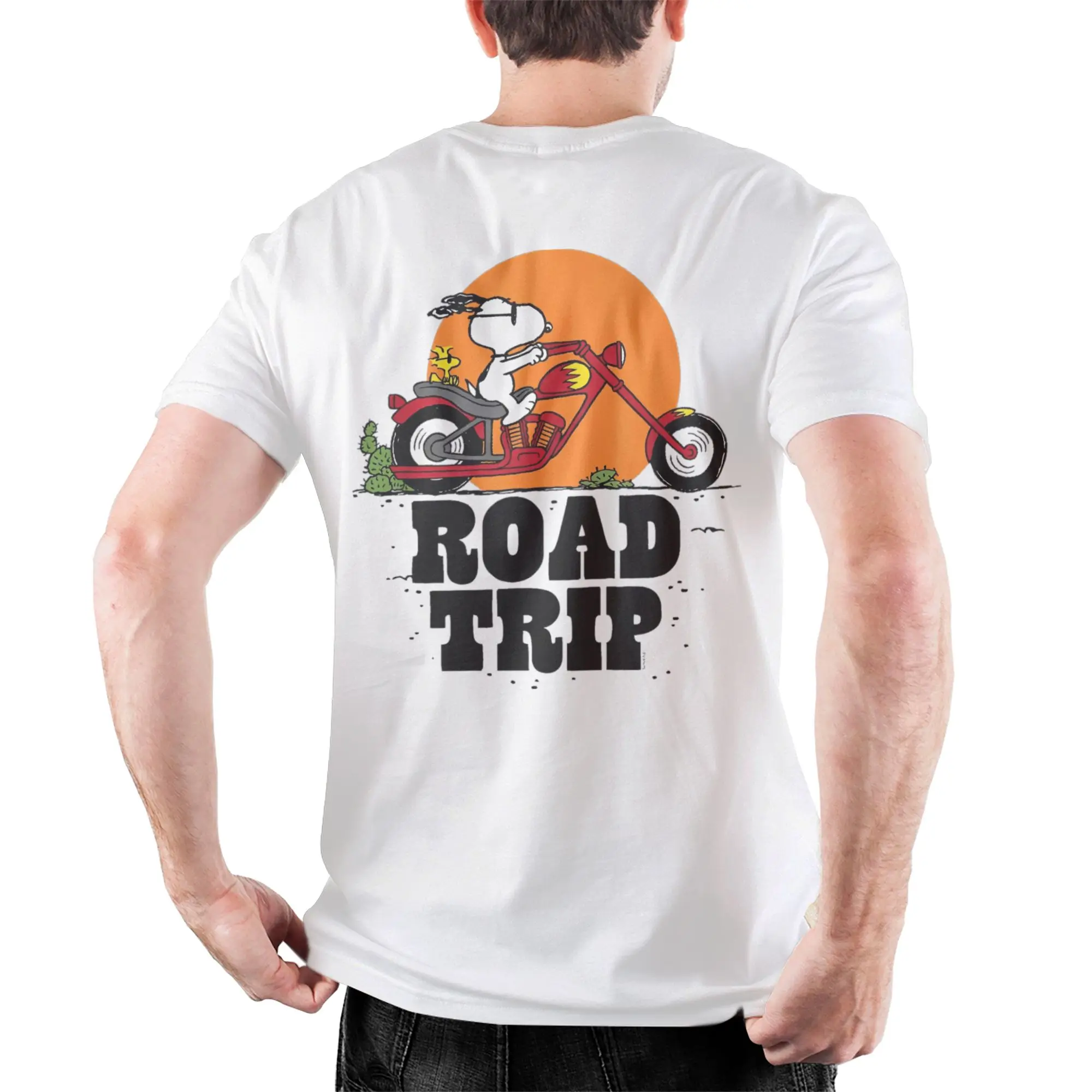 Snoopys Road T-Shirt Men Women Cartoon Fun Pure Cotton Tee Shirt O Neck Short Sleeve T Shirt Printed Clothes