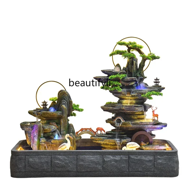 

Outdoor rockery flowing water fountain circulating water feature courtyard terrace large fish pond landscaping decoration