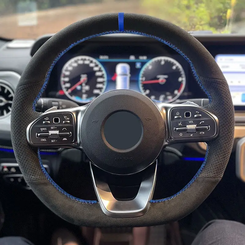 

Для Mercedes Benz W177 V177 W247 W205 C118 C257 W213 EQA H243 Сшитый вручную салонный чехол на руль автомобиля, замшевая кожаная отделка