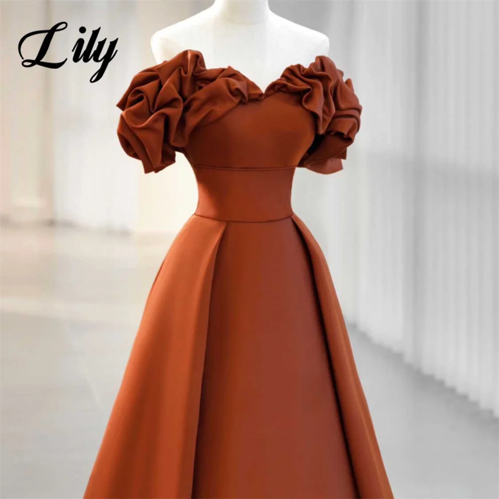 Lily Orange A-Line Sexy Prom Dresses Stain Celebrity Dress with Pleat Off The Shoulder Sweetheart Formal Gown vestidos de fiesta