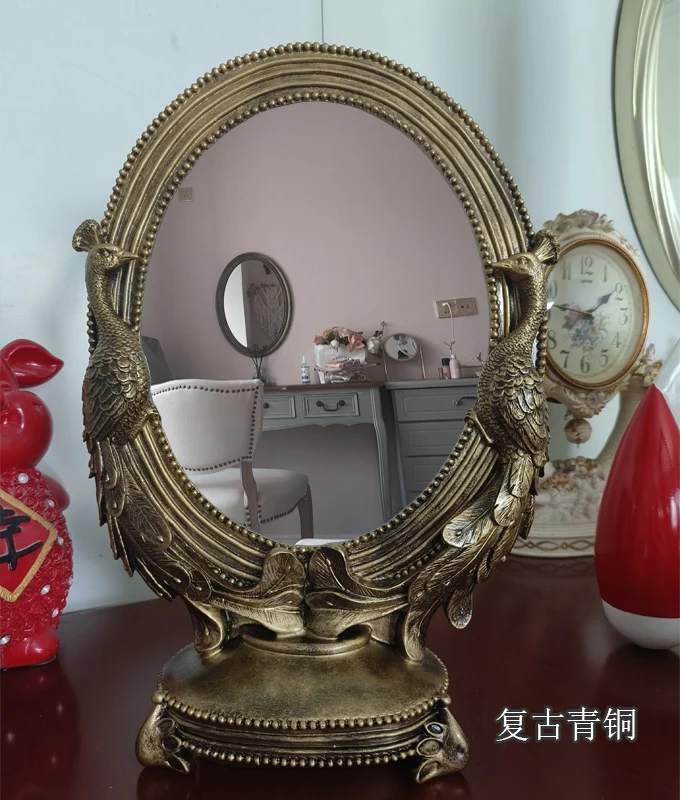 Light luxury makeup mirror room bedroom household small retro mirror European face-to-face mirror