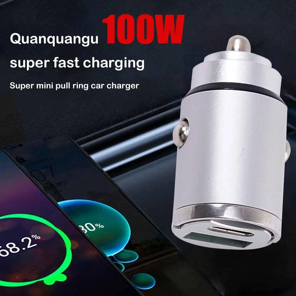 USB C Car Charger Mini Metal Super Fast Charging QC3.0 Charging Multi-function Charging 100W Metal Flash U4Y5