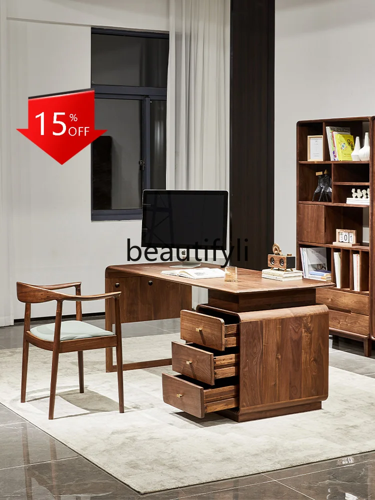 D80 North American black walnut desk All solid wood Nordic simple writing desk Desk with drawers