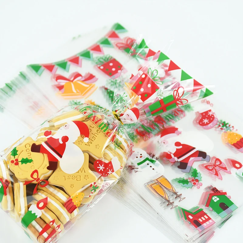 50 Teile/los Schneeflocke Weihnachten Cookie Verpackung Taschen Weihnachten Zellophan Party Taschen Behandeln Candy Tasche für Home Hochzeit Weihnachten Party – Detail 5