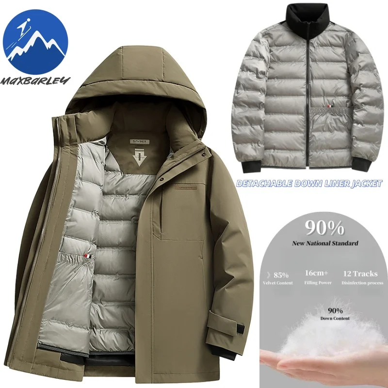 Maxbarley Luxury Down Jacket Men Winter 2025 Brand Designer Removable White Duck Down Lined Coat Casual Warm Hooded Parka Puffer