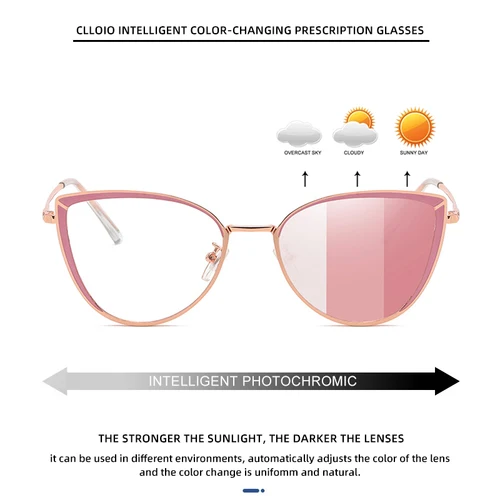 Imagen 2 del producto CLLOIO, gafas de lectura antirayos azules para mujer, moda urbana, montura de ojo de gato, gafas ópticas fotocromáticas graduadas para miopía