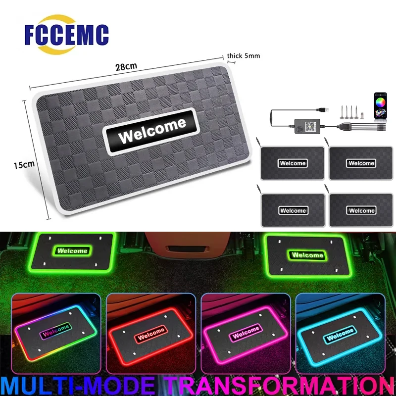 

4/2 in 1 Car Floor Mats Ambient Light App Wireless Control Symphony 213 Colors LED Neon Interior Accessories