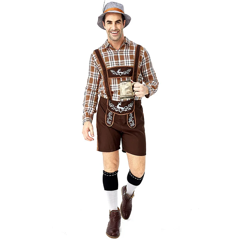 Costume de bière allemande Octoberfest pour hommes, tenue de carnaval pour hommes, short à bretelles, lederhanced