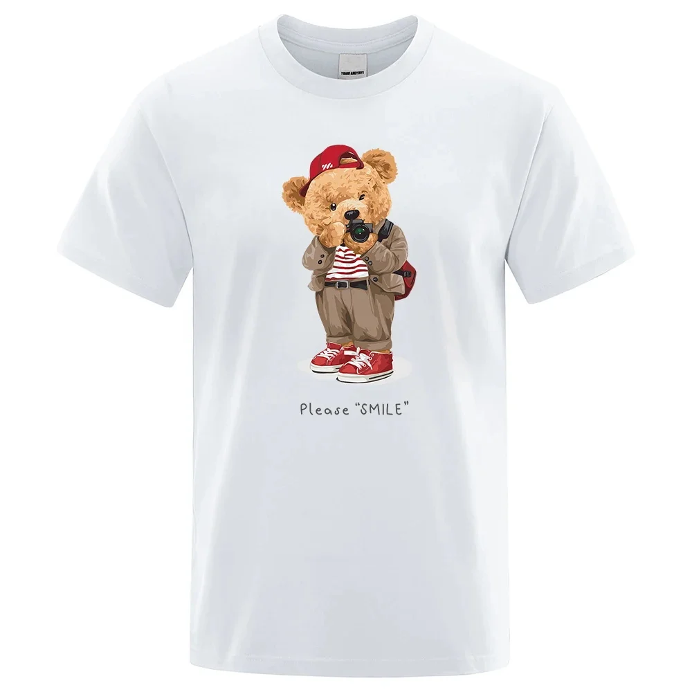 Teddy Bear T-shirt Men Women O-Neck Breathable Vintage Comfortable Harajuku Daily Casual Cute Printed Streetwear Unisex Tees