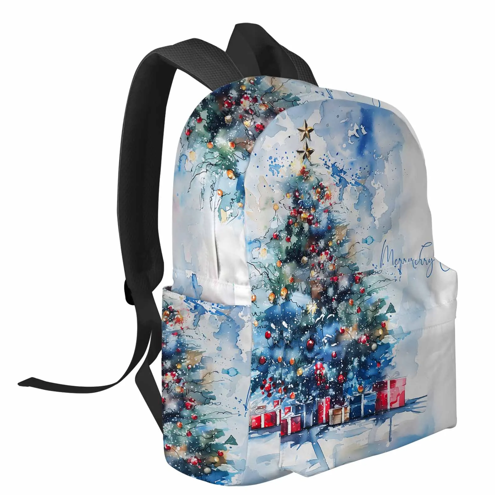 Natal aquarela árvore de natal presente grande capacidade mochila dos homens sacos para portátil do ensino médio adolescente faculdade menina estudante