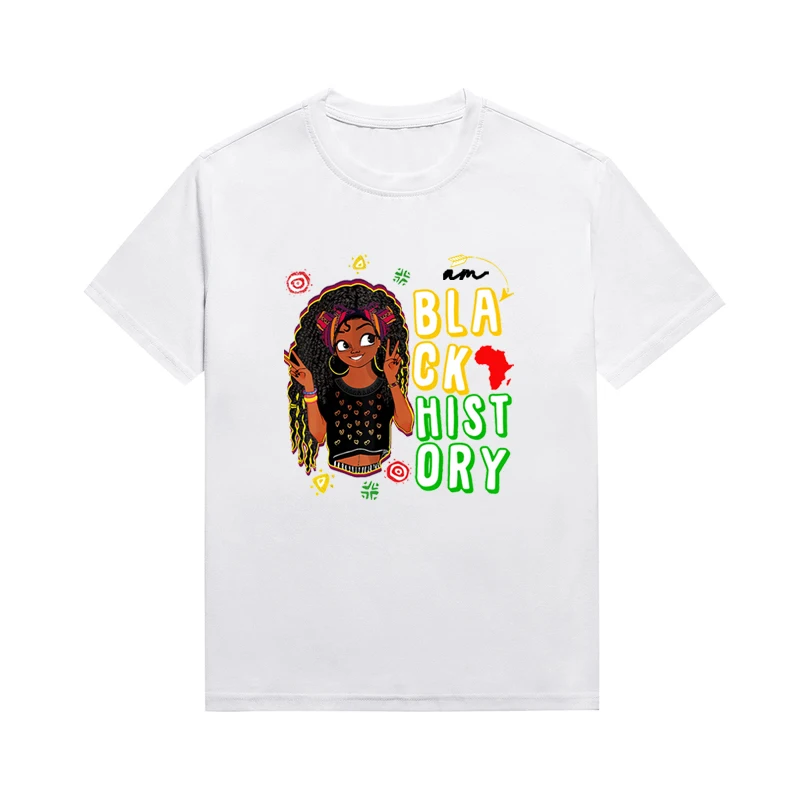 African Black History Slogan Top Melanin Cartoon And Lovely Girl Printing Casual Tee Custom T Shirt For Women