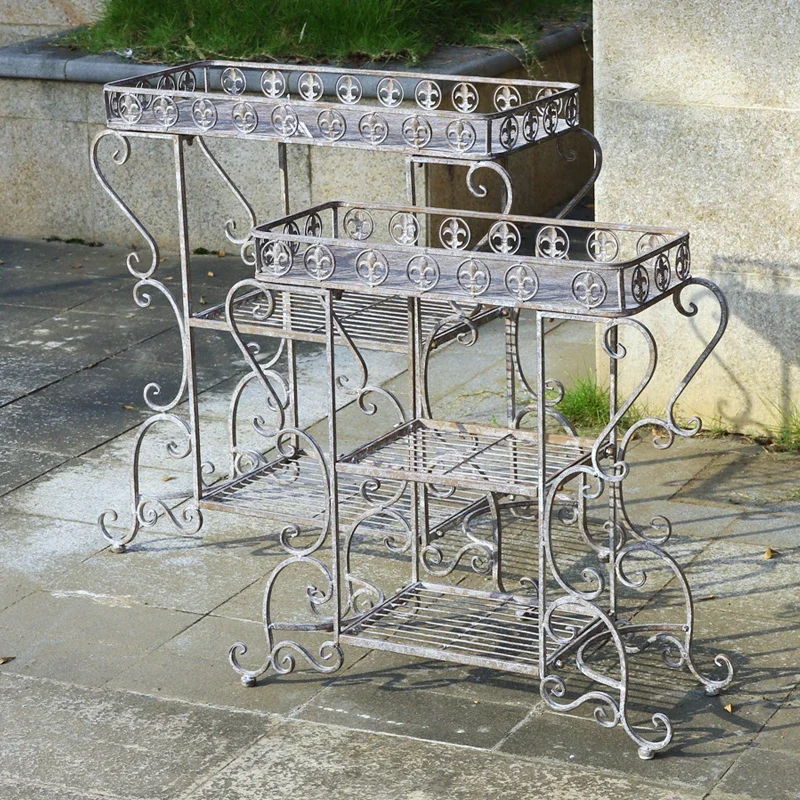 

Foreign order retro and old double-layer flower stand outdoor courtyard villa balcony garden display stand