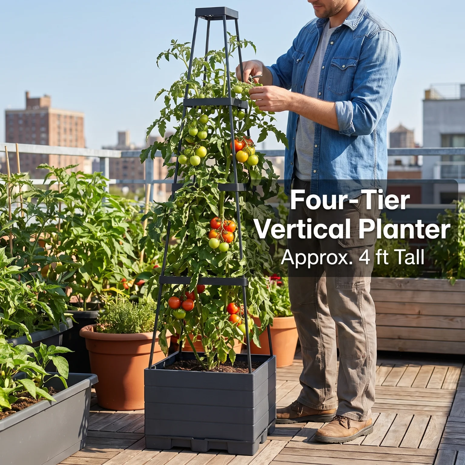 Raised Garden Bed Planter Box Rattan Pattern Climbing Trellis Planter 4 Tier Vertical Vegetable Growing Container For Roof Balcony Outdoor Garden Planting Pot For Tomato Bean Climbing Plants