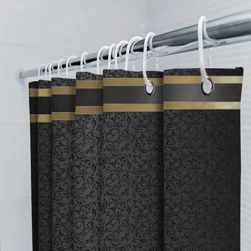 Luxury Black & Gold Bathroom Set - Elegant Shower Curtain, Non-Slip Bath Mats & Toilet Cover, Modern Decor (4-Piece) - view 6