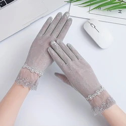 Guantes de seda de hielo de encaje negro para mujer, guantes de conducción, moda, Verano