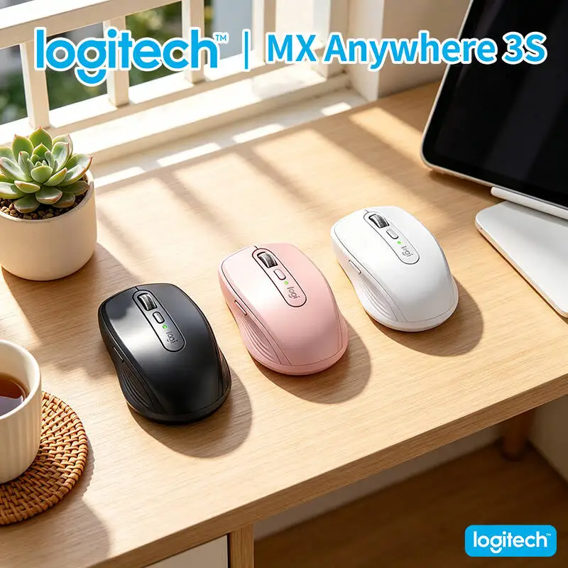 Logitech MX Anywhere 3S Ergonomic Mouse - 8K DPI, MagSpeed Wheel, Silent Buttons, Travel-Friendly Build, USB-C Quick Charge