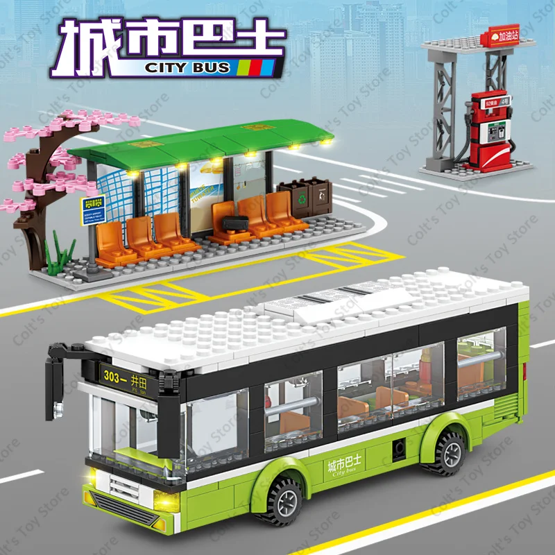 

2024 Boy Creative Urban Transportation Series Building Blocks Bus Toys Model Buses Stations Bricks Action Figure Children Gifts