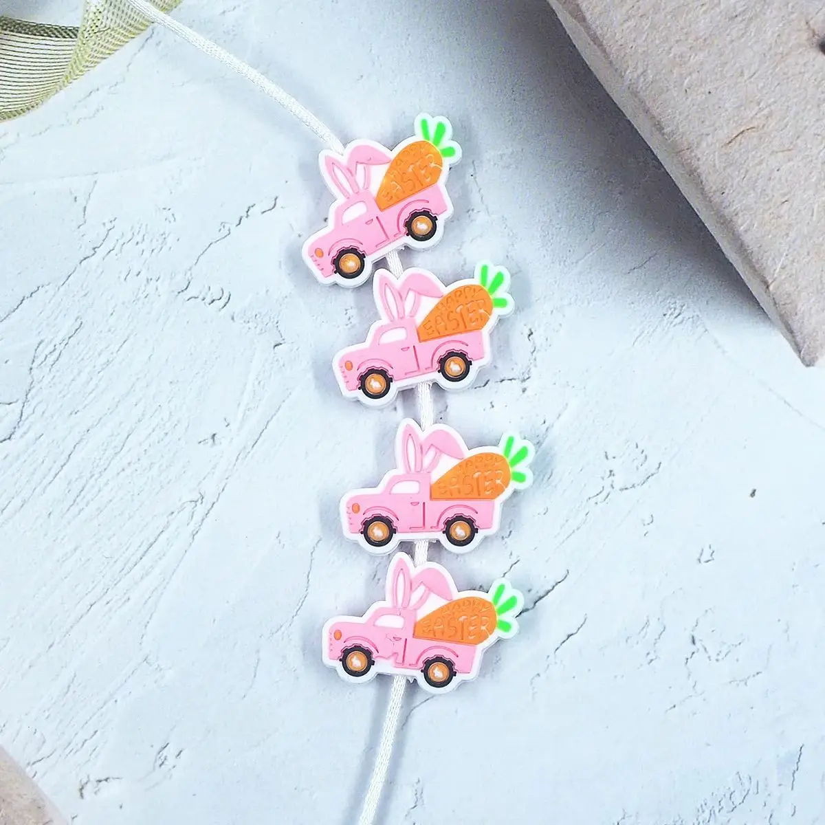 

Chenkai 50PCS Carrot Rabbit Truck Silicone Focal Beads For Beadable Pen Silicone Easter Day Charms for Pen Making Character Bead