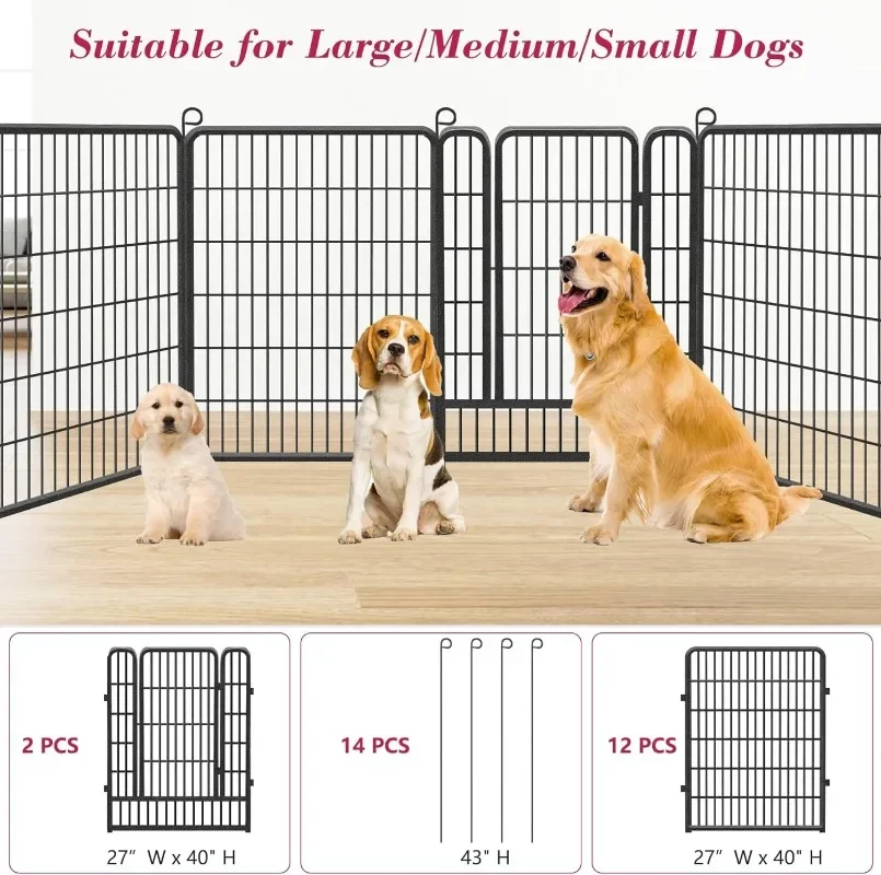 40 inch Tall Dog Fence Outdoor Heavy Duty Dog Playpen, 14 Fence Panels Pet Playpen Indoor Puppy Playpen Dog Enclosure Portable