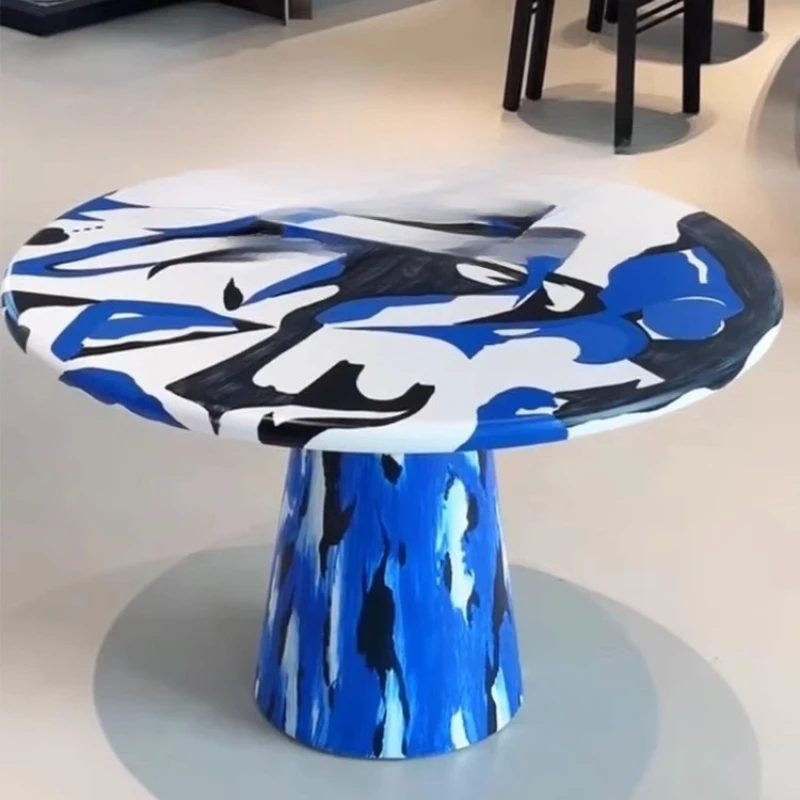 

Round painting dining table Creative art table Model room Oil painting Graffiti dining table