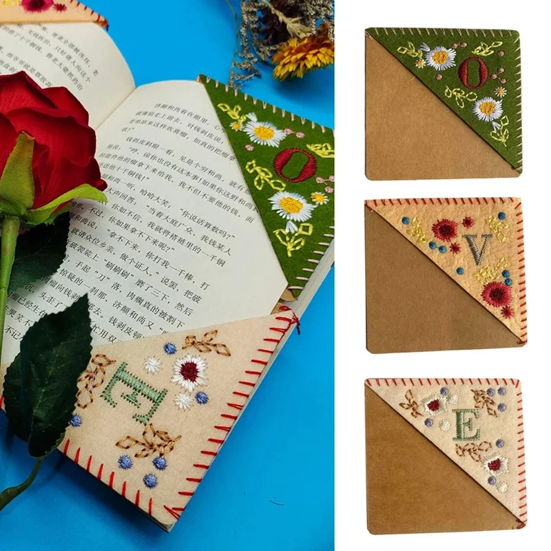 

4 Letters Elegant Personalized Embroidered Corner Bookmark 4 Seasons Fun Stationery