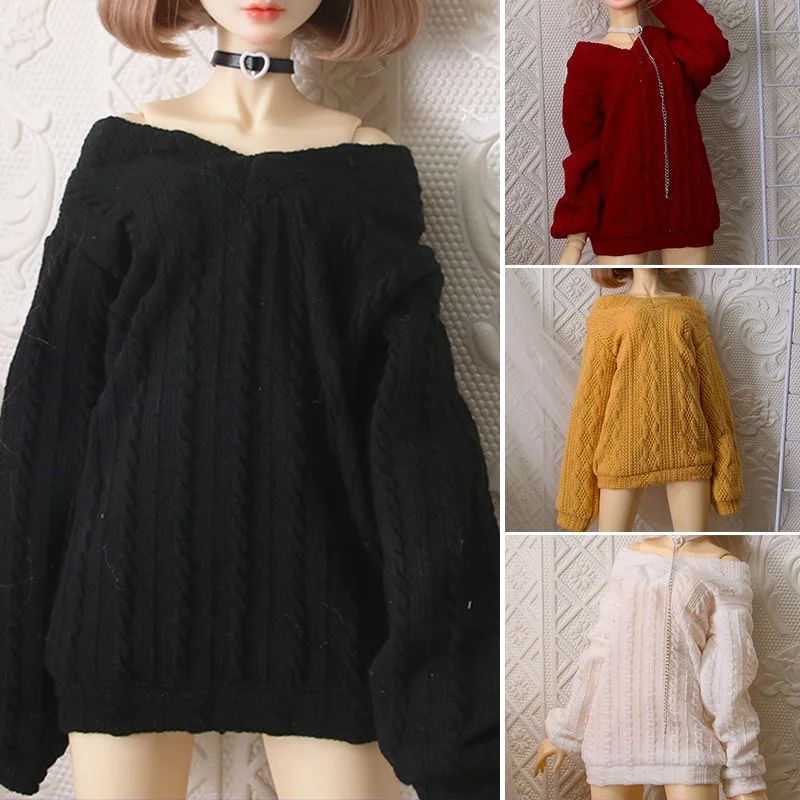 BJD Doll Clothes 30cm/60cm Doll One Shoulder Sweater, BJD Doll Fashion V-neck Sweater