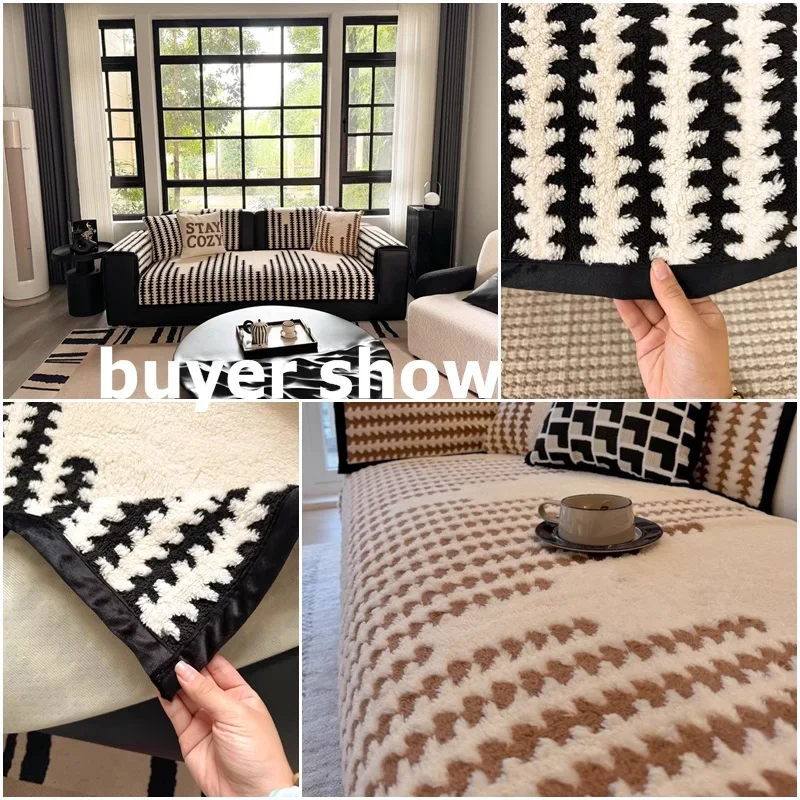 1pc Thicken Plush Sofa Cushion Mat Anti-cat Scratch Sofa Slipcover Universal Non-Slip L Shaped Couch Towel for Living Room Home