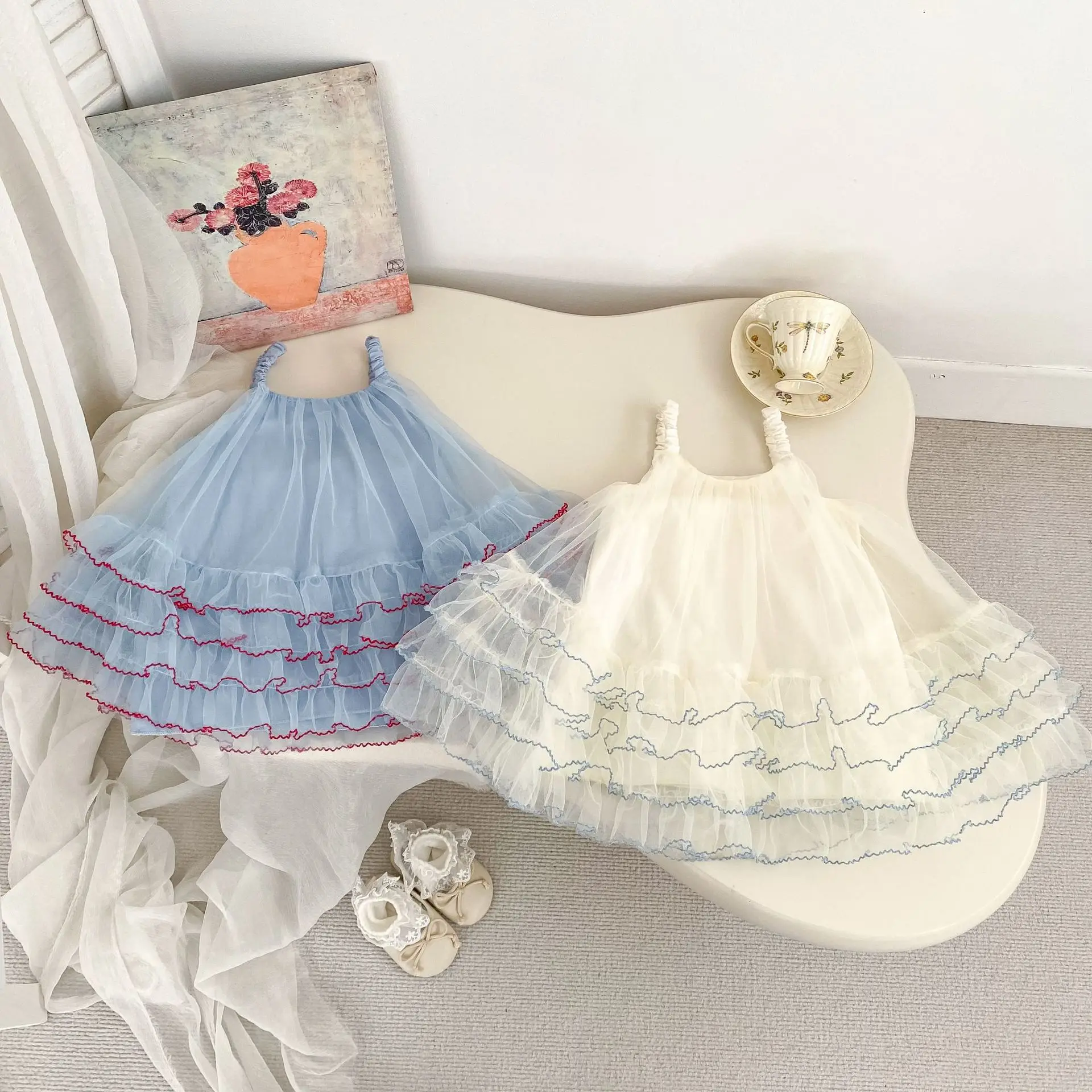 

2026 Summer New Girls Mesh Sling Princess Dress Cute Baby Girl Sweet Ball Gown Fashion Kids Gauze Dress Toddler Pettiskirt