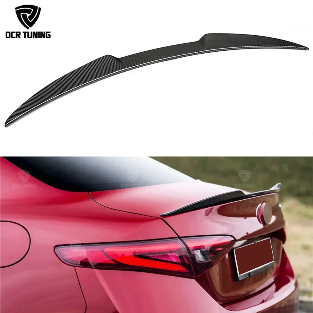 For Alfa Romeo Giulia Spoiler Carbon Fiber Rear Trunk Spoiler Gloss Black Finish Quadrifoglio Verde QV Style 2015 - UP