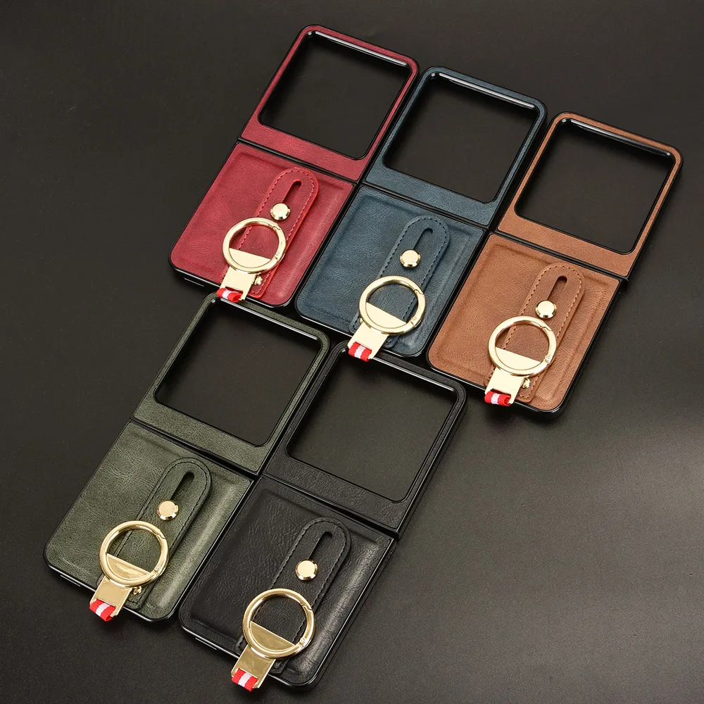 For Infinix Zero FLIP Case Luxury Leather Anti-Slip Flip Phone Case for infinix zero flip Wrist Strap Finger Ring Back Cover